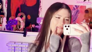 A girl caressed herself with a mirror, showcasing her anticipation