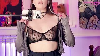 A girl caressed herself with a mirror, showcasing her anticipation