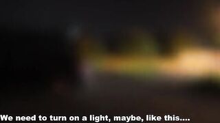 A girl is having fun with three guys in the car, it's her first experience