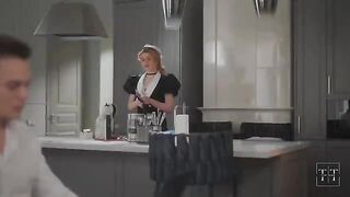 The boss is at home and gets a sloppy blowjob