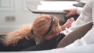 The boss is at home and gets a sloppy blowjob