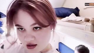The girl gets money right in the mouth for her blowjob skills on a train trip