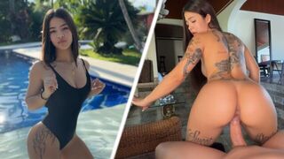 A Colombian girl has sex with her neighbor in the pool