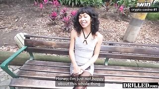 Two cute girls share a big cock in hardcore action