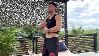 A horny brunette gets fucked hard by a muscular guy after a massage