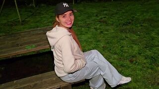 A girl has anal sex with a stranger in the park, showcasing her adventurous side