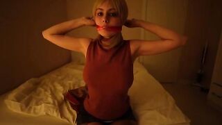 A girl dressed up as a character from Resident Evil begs for deep throat