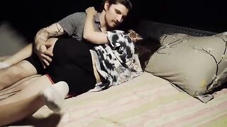 The best position for a female orgasm, face-down on the sheet
