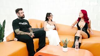 The girl was fucked from behind by two guys in an intense scene