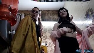 Plumber gets fucked by two babes to pay his service