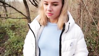 Ava Monn has sex in the park and swallows the guy's cum