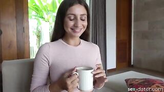 Invited for tea, hot brunette from SEX-DATER in passionate 4K action