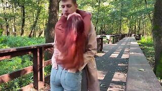 Babe fucked in public by a guy with a big cock and anal plug