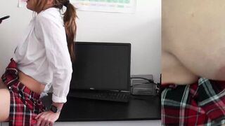 Schoolgirl gets banged by teacher after being caught masturbating